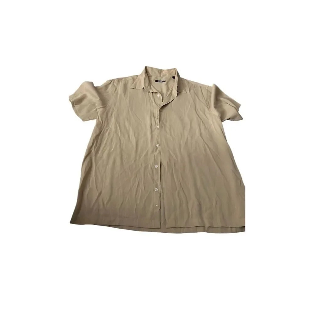 Alfani Men's Short Sleeve Beige Button-Up Shirt Size L Casual Summer